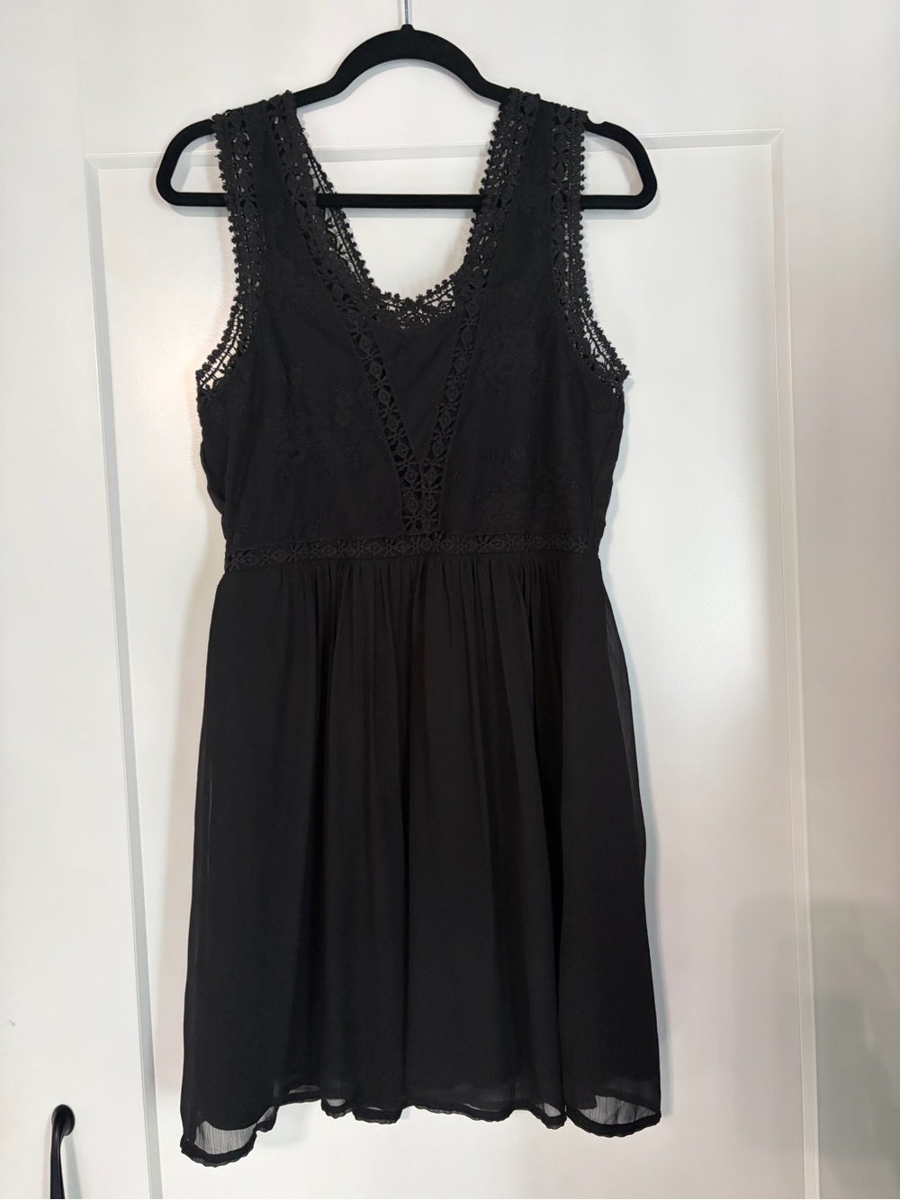 Black Lace-Trim Mini Dress